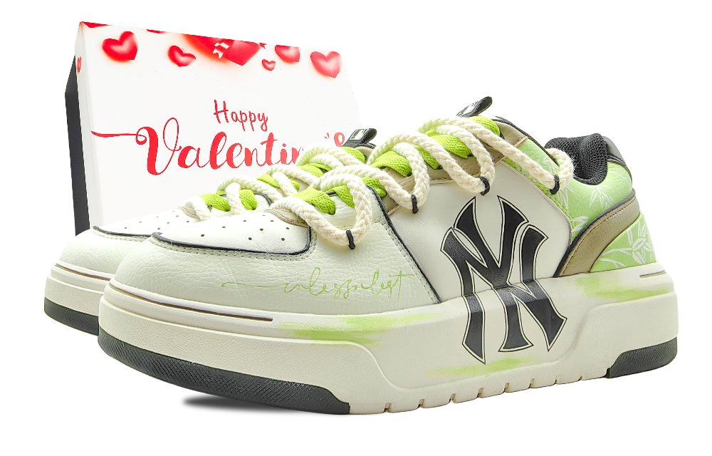 MLB Chunky Liner Wear-Resistant Height Increasing Low-Top Skateboard Shoes Unisex White Green