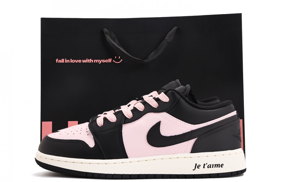 Jordan Air Jordan 1 Abrasion Resistant Coverage Low top Vintage Basketball Shoes Women's Black Pink