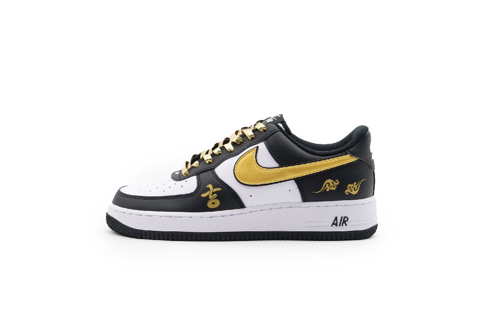 Nike Air Force 1 Slip-Resistant Cushioning Abrasion-Resistant Low-Top Skateboard Shoes Unisex Black White Gold