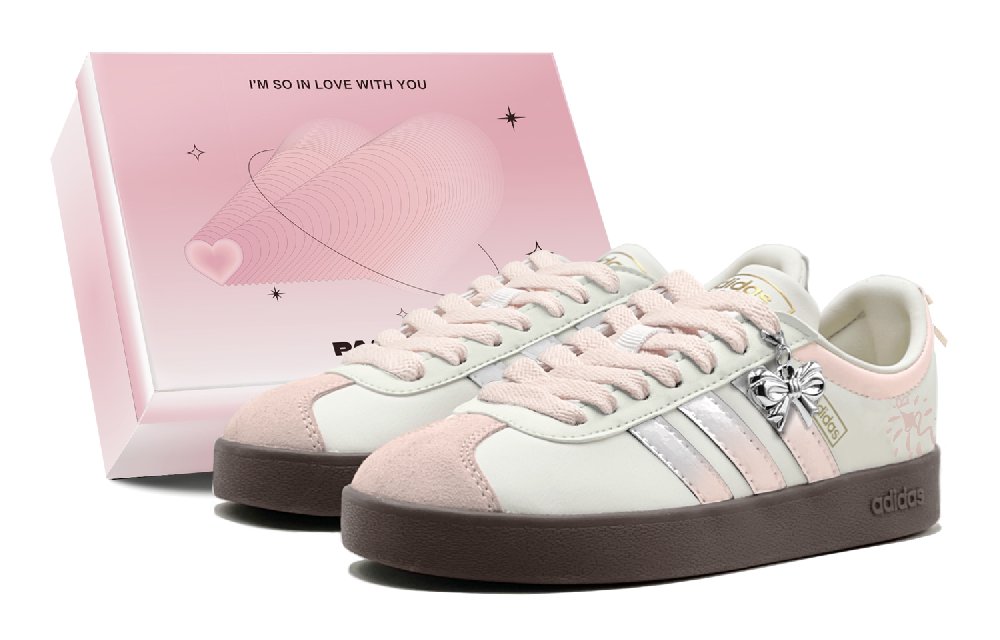 Adidas VL COURT 2.0 Slip Resistant Low Top Skateboard Shoes Unisex Silver Pink