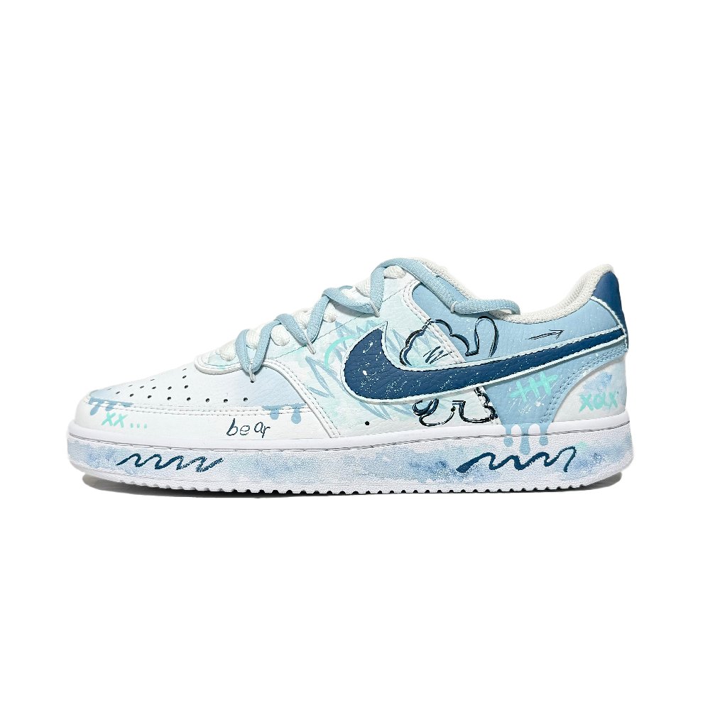 Nike Court Vision 1 Heartbeat Bear Anti-Slip Wear-Resistant Low-Top Skateboard Shoes Unisex Blue