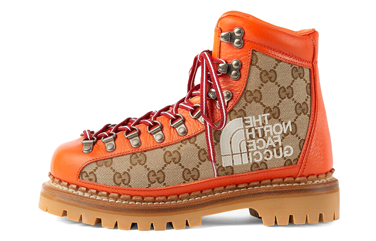 GUCCI X The North Face Canvas Leather Boot Beige Orange Women's