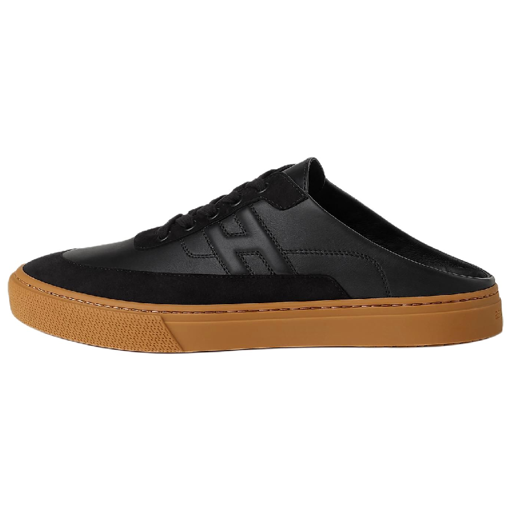 HERMES Closed Toe Slippers Men's Black Brown