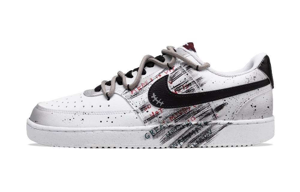 Nike Court Vision Anti-Slip Wear-Resistant Low-Top Skateboard Shoes Men's Black White