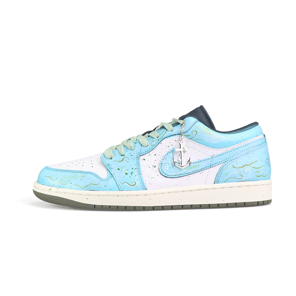 Jordan Air Jordan 1 Trendy Wave Rider Abrasion Resistant Low Top Vintage Basketball Shoes Unisex White Blue