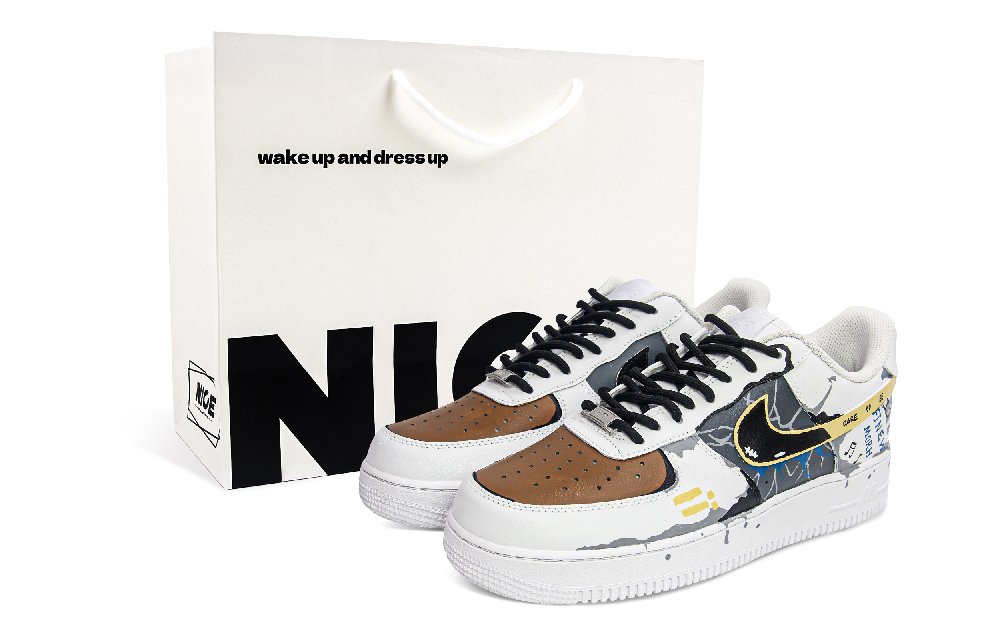 Nike Air Force 1 Abrasion Resistant Low Top Skateboard Shoes Unisex Brown White