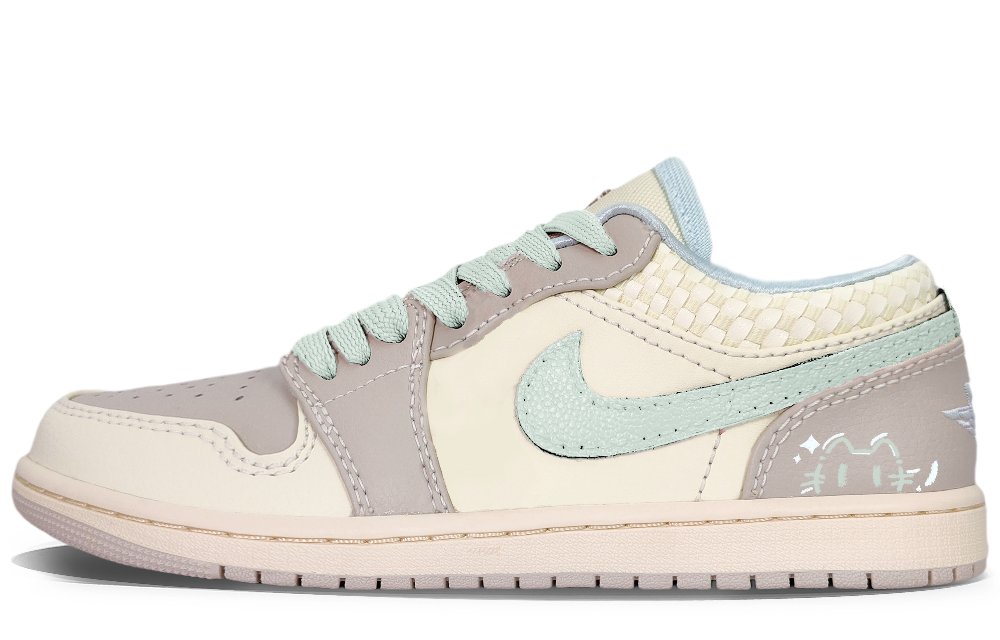 Jordan Air Jordan 1 YDCC Summer Style Abrasion Resistant Low Top Vintage Basketball Shoes Unisex Cream Green