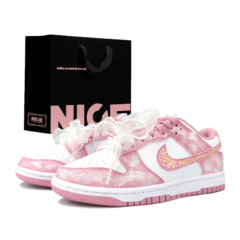 Nike Dunk Abrasion Resistant Low Top Skateboard Shoes Women's Pink white gold
