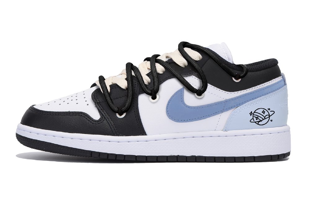 Jordan Air Jordan 1 Anti-Slip Wear-Resistant Low-Top Vintage Basketball Shoes Men's Black White Blue