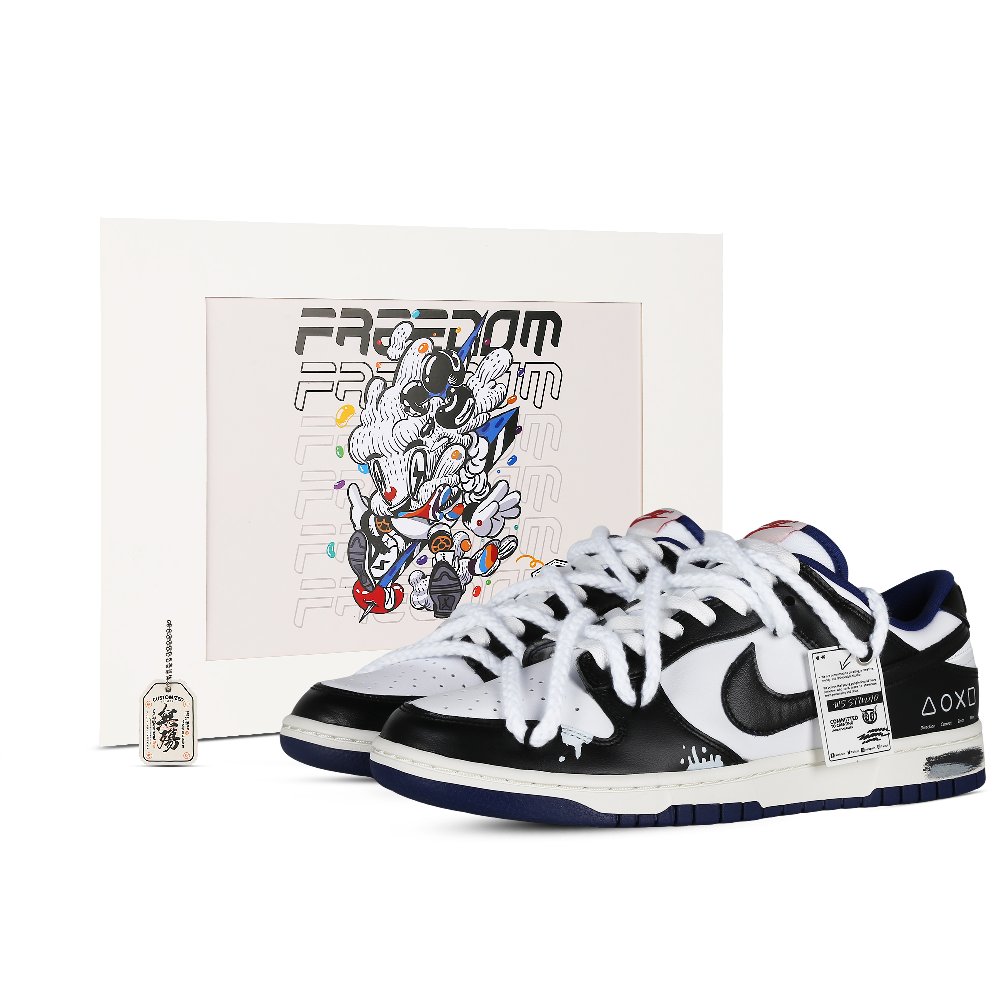 Nike Dunk Slip-Resistant Cushioning Wear-Resistant Low-Top Skateboard Shoes Unisex Black White Blue
