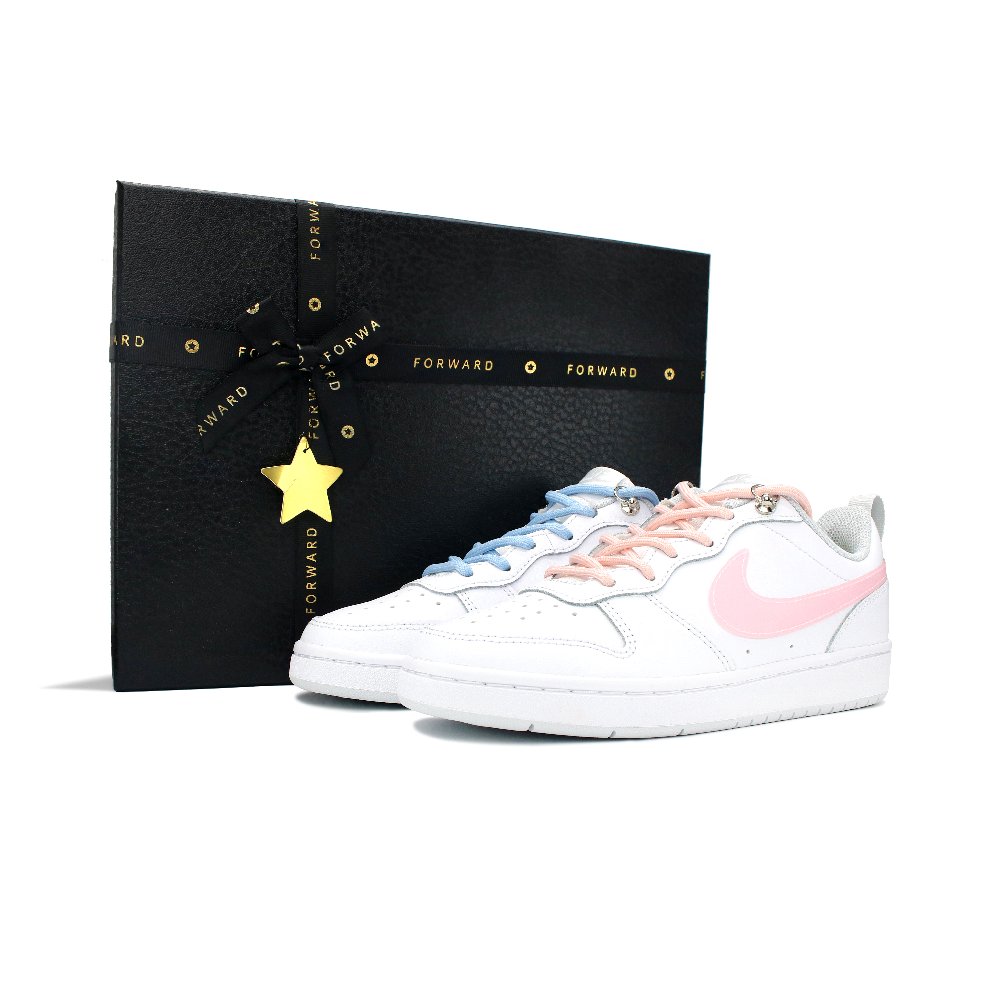 Nike Court Borough Low Durable Lightweight And Breathable Low Top Skateboard Shoes GS White Blue Pink