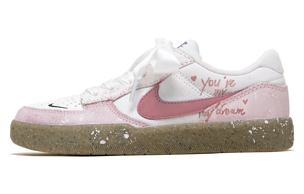Nike SB Force 58 Spring Falling Cherry Blossoms Abrasion Resistant Low Top Skateboard Shoes Unisex Pink White
