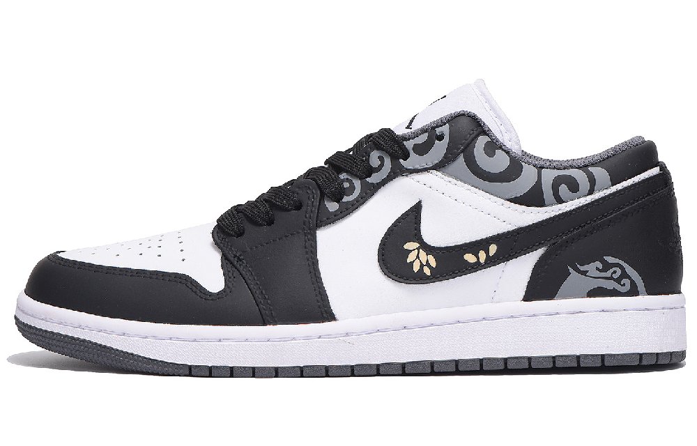 Jordan Air Jordan 1 Anti-Slip Wear-Resistant Low-Top Vintage Basketball Shoes Unisex Black Gray White