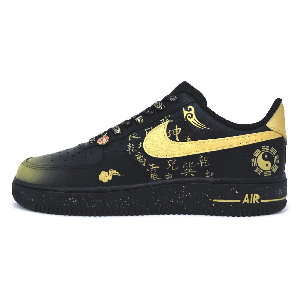Nike Air Force 1 Anti Slip Wear Resistant Low Top Skateboard Shoes Men's Black Gold