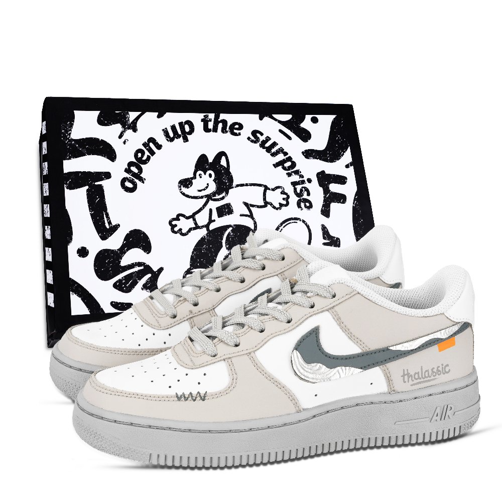 Nike Air Force 1 Gray Tone Lifestyle Box Abrasion Resistant Low Top Skateboard Shoes Unisex Gray Yellow White Blue