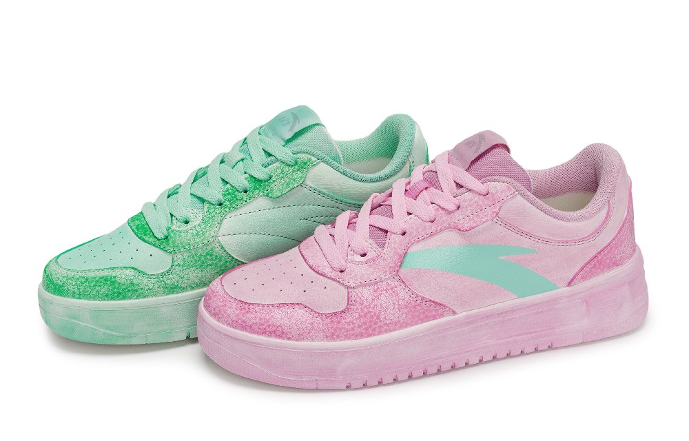 Anta Relaxed Anti Slip Wear Resistant Low Top Skateboard Shoes Unisex Pink Green