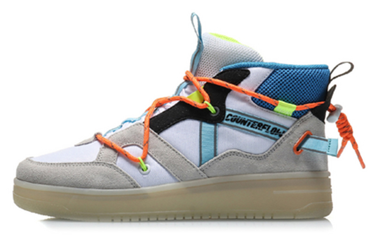 LiNing CF Hunter Anti-Slip Wear-Resistant High-Top Skateboard Shoes Women's White Orange