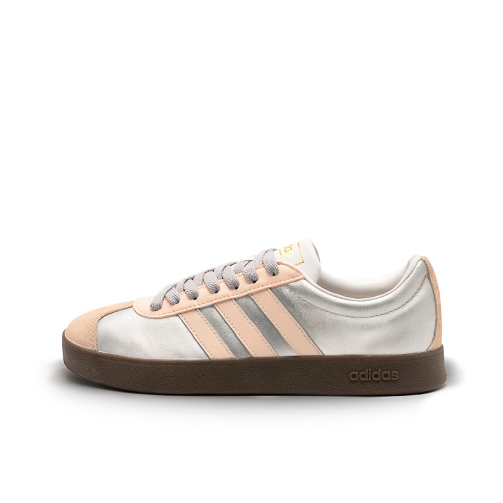 Adidas Neo Vl Court Classic Anti-Slip And Wear-Resistant Water-Resistant Low-Top Skateboard Shoes Unisex Pink Silver