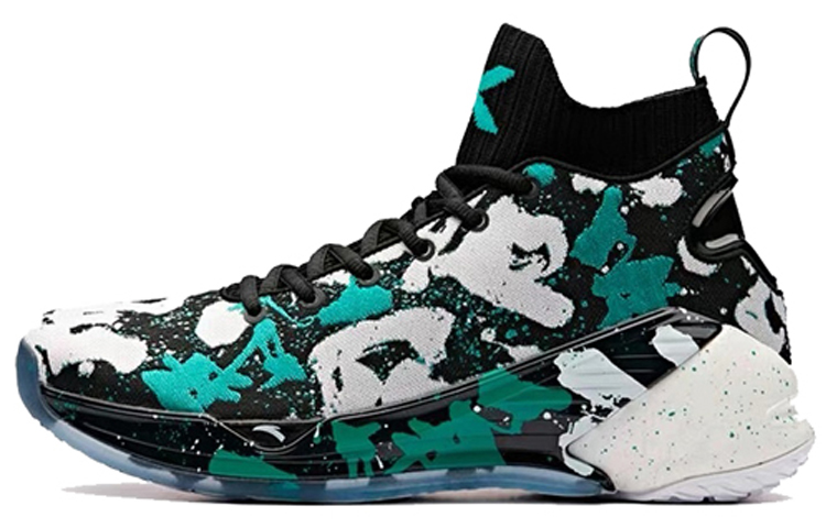 Anta KT4 Still Water Mismatched Cushioned Slip-Resistant High-Top Basketball Shoes Men's Black White Green