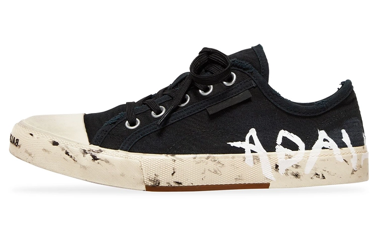 Balenciaga Paris Low Top Graffiti Sneakers 'Black And White Destroyed Cotton' Women's