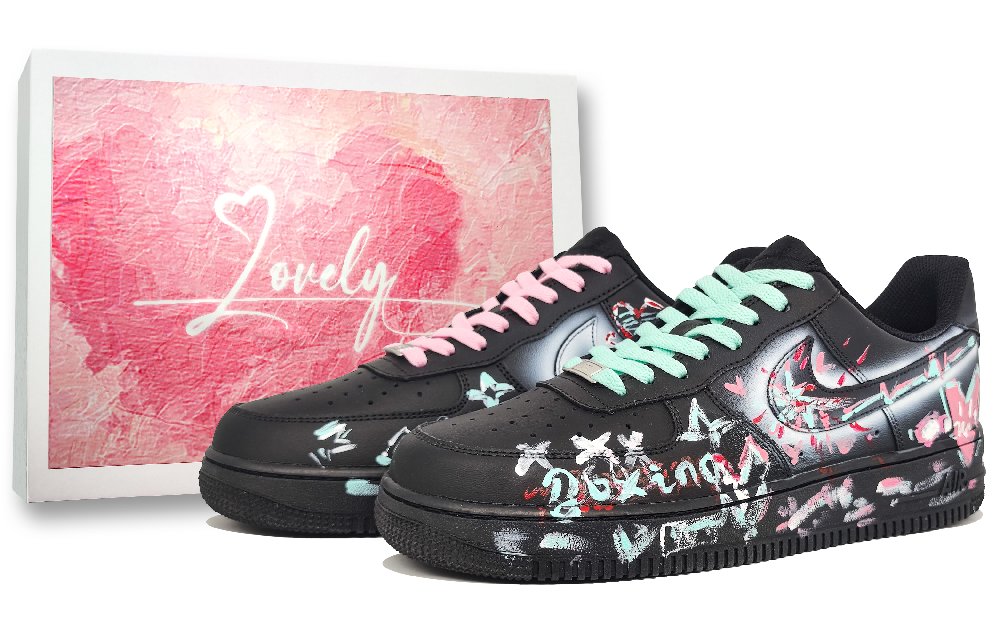 Nike Air Force 1 Abrasion Resistant Low Top Skateboard Shoes Unisex Pink Cyan