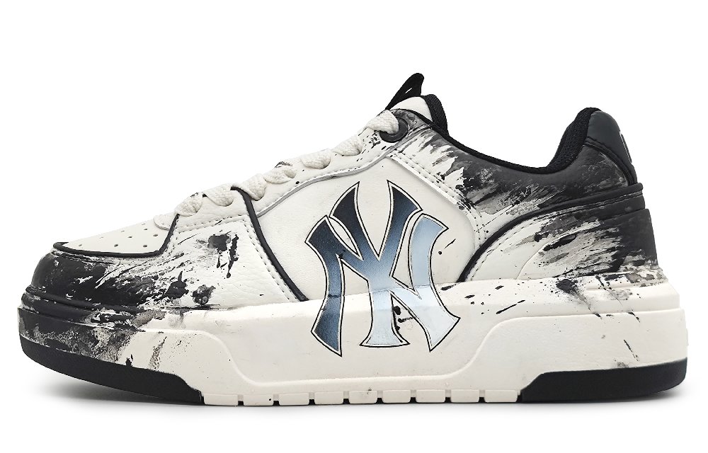 MLB New York Yankees Wear-Resistant Height Increasing Low-Top Skateboard Shoes Unisex White Black