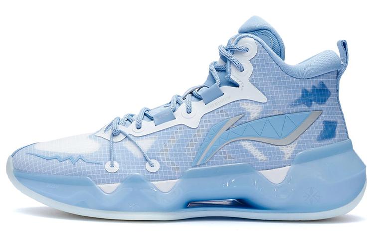 LiNing Liren 2 Cushioning Slip Resistant Coverage Support Rebound Mid Top Basketball Shoes Snow Blue