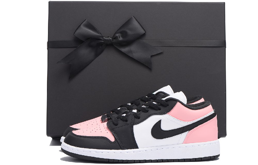 Jordan Air Jordan 1 Chestnut Anti-Slip Wear-Resistant Low-Top Vintage Basketball Shoes GS Black Pink