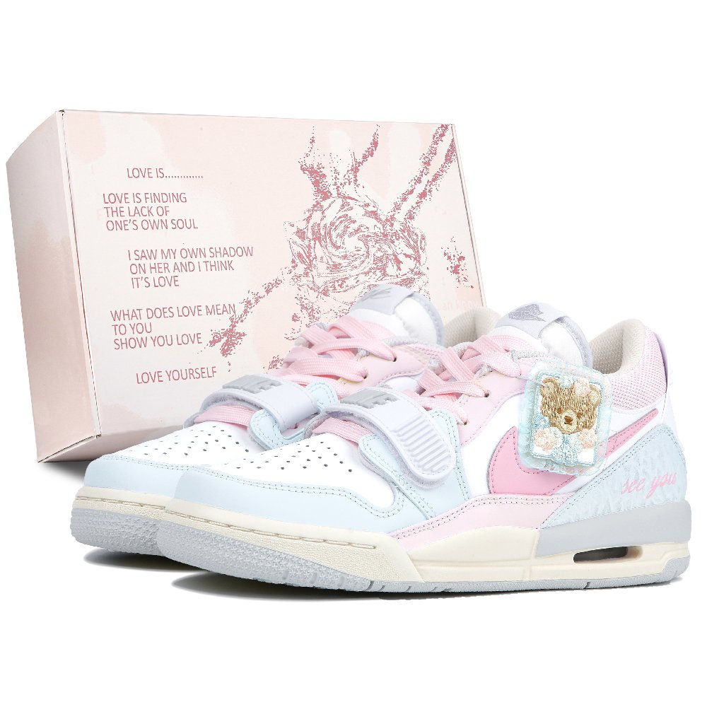Jordan Legacy 312 Morning Dew Bear Slip-Resistant Low-Top Vintage Basketball Shoes GS Pink Blue