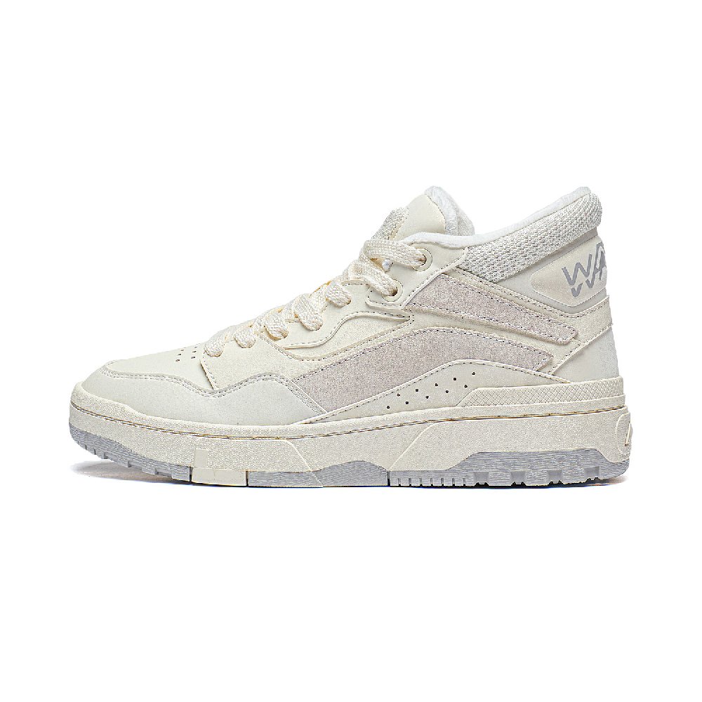LiNing Wave Mid Fleece Durable Breathable High-Top Skateboard Shoes Women's Ecru