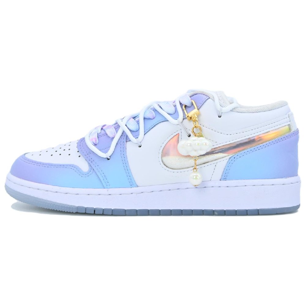 Jordan Air Jordan 1 Cushioning Wear-Resistant Rebound Low-Top Vintage Basketball Shoes GS Blue White Purple