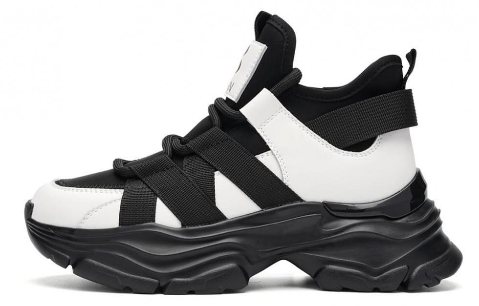 EBLAN Cushioning Wear-Resistant Low-Top Chunky Sneakers Women's White Black