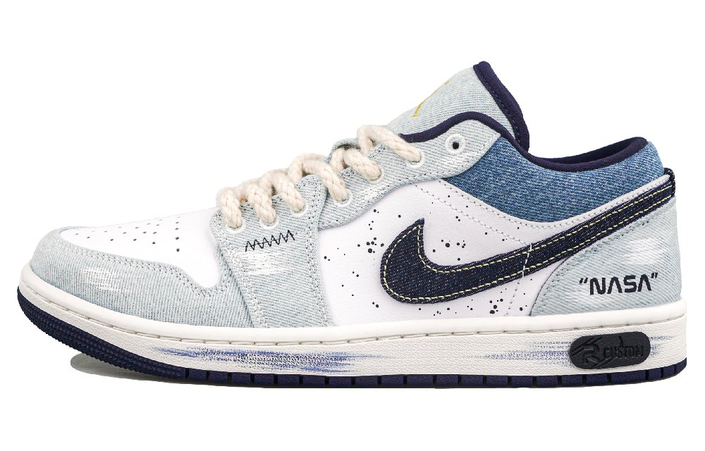 Jordan Air Jordan 1 RISK Xingji Denim Abrasion Resistant Low Top Vintage Basketball Shoes Men's White Blue