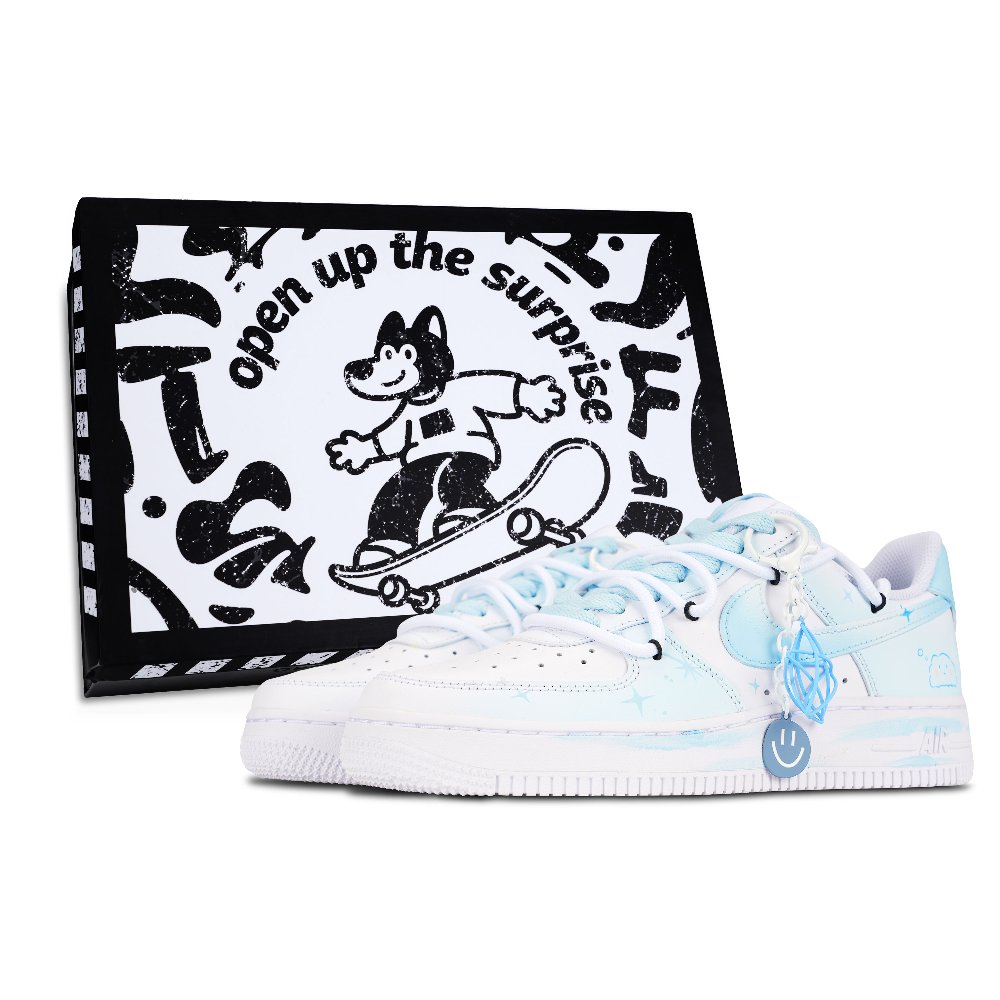 Nike Air Force 1 Cloud Brocade Box Abrasion Resistant Low Top Skateboard Shoes Women's Blue