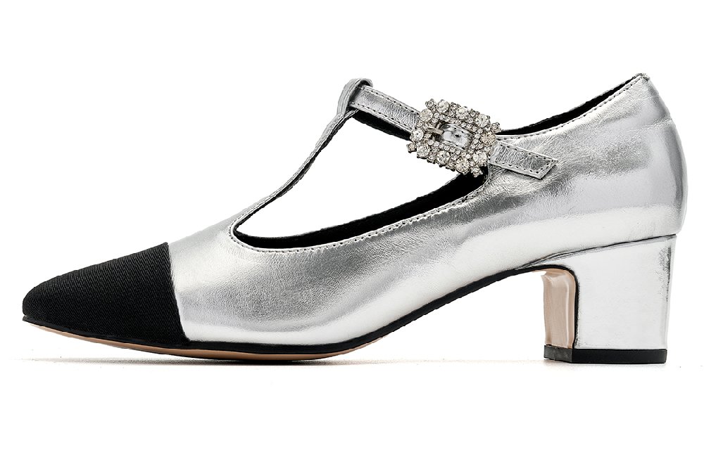 EBLAN Chunky Heel Mary Jane Shoes Women's Silver