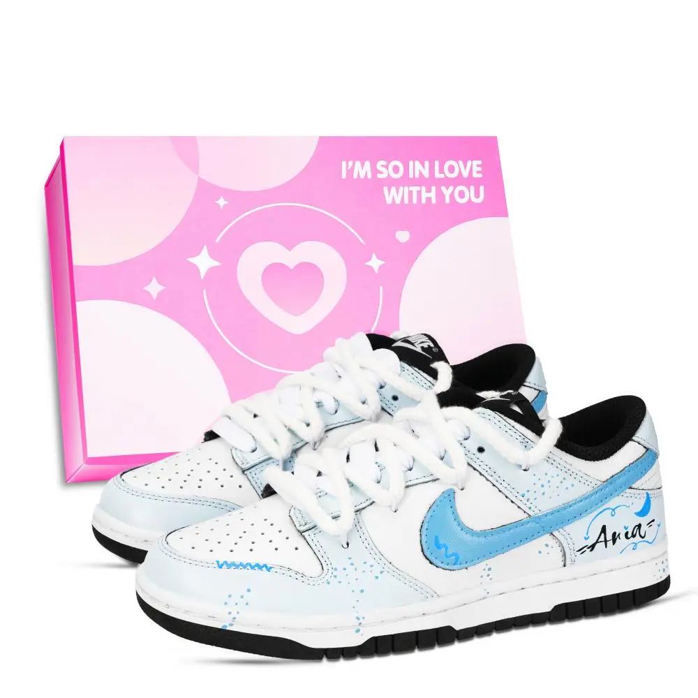 Nike Dunk Black White, Love Moon Sigh Abrasion Resistant Low Top Skateboard Shoes Unisex Blue White