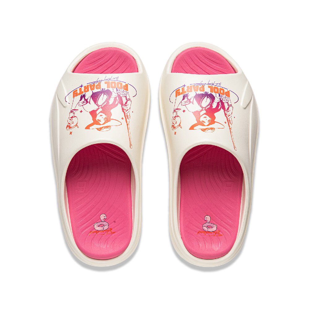 LOL x LiNing Sports Life Collection Slip Resistant Odor Resistant Abrasion Resistant Slide Slippers Unisex Ecru