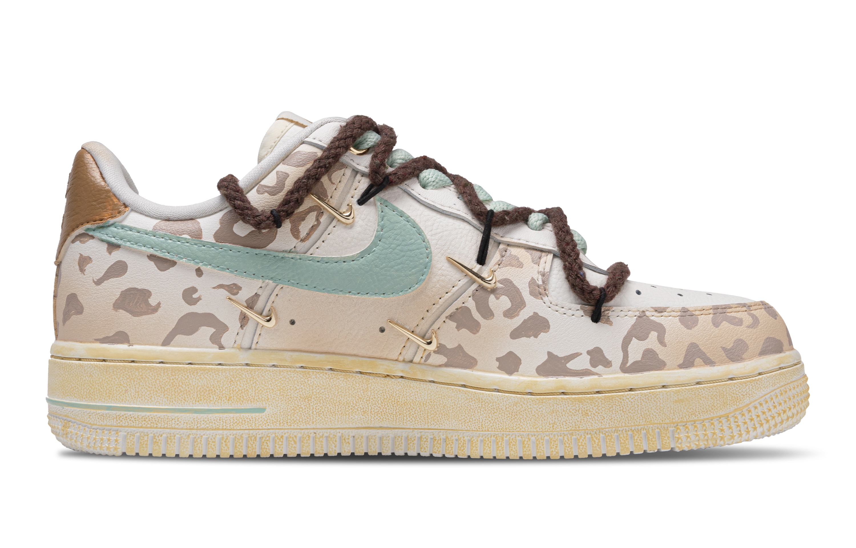 Nike Air Force 1 Leopard Rich Abrasion Resistant Low Top Skateboard Shoes Women's Dark Brown