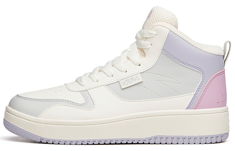 ANTA Life Collection Skateboard Shoes Women's High-Top Ivory White Gray/Light Purple Gray