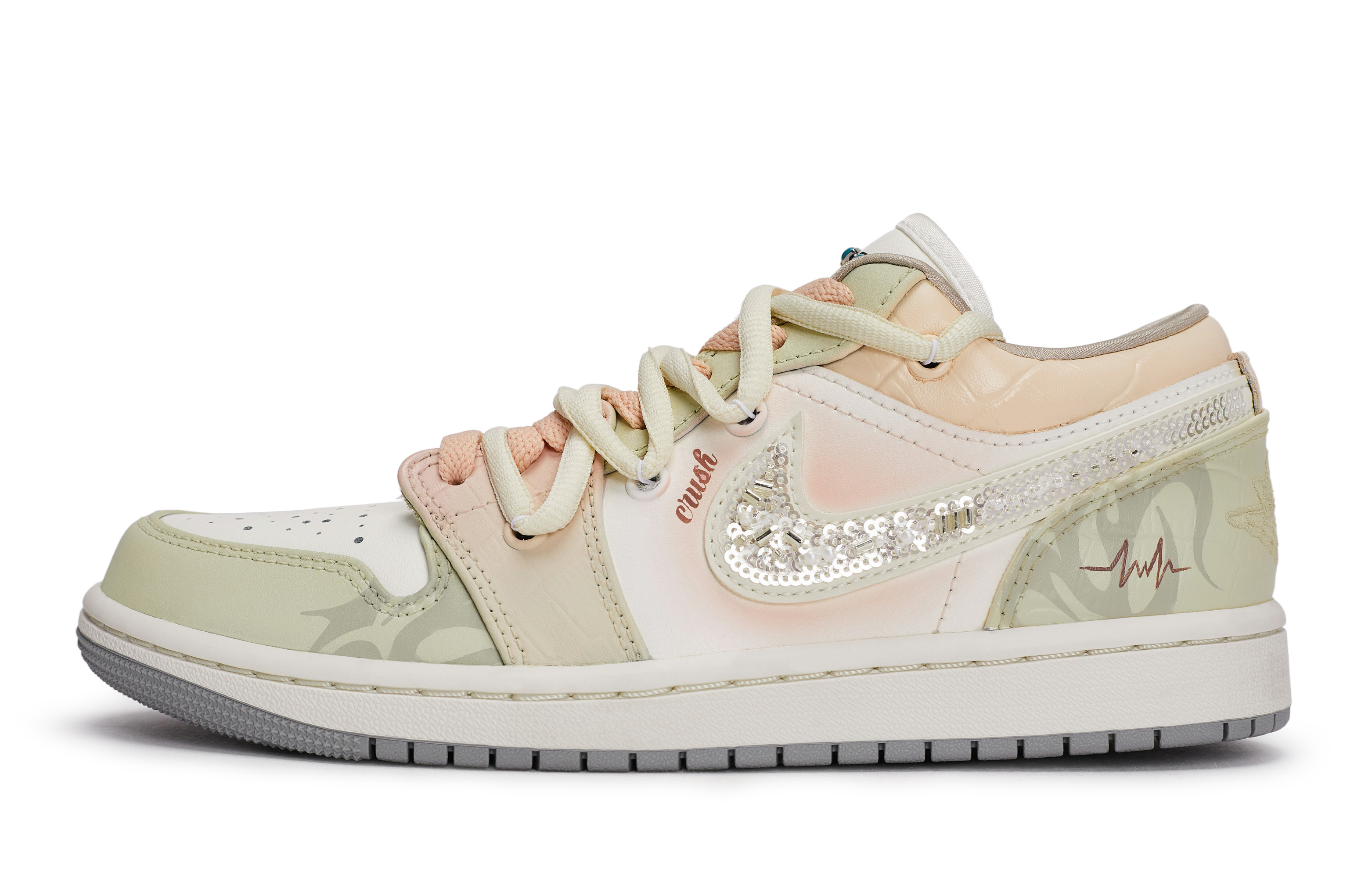 Jordan Air Jordan 1 REGO Hot Dog, Heartfelt Moment Abrasion Resistant Low top Vintage Basketball Shoes Pink White Green