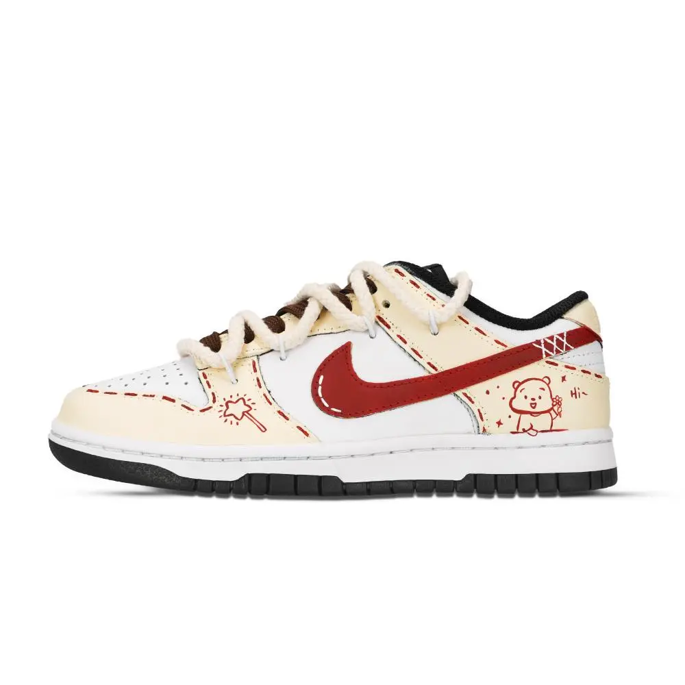 Nike Dunk Black White, Sugar Star Bear Abrasion Resistant Low top Skateboard Shoes Unisex White Yellow Brown