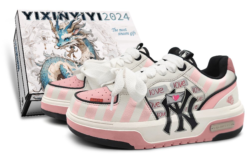 MLB Chunky Liner Low-Top Skateboard Shoes Unisex White Pink