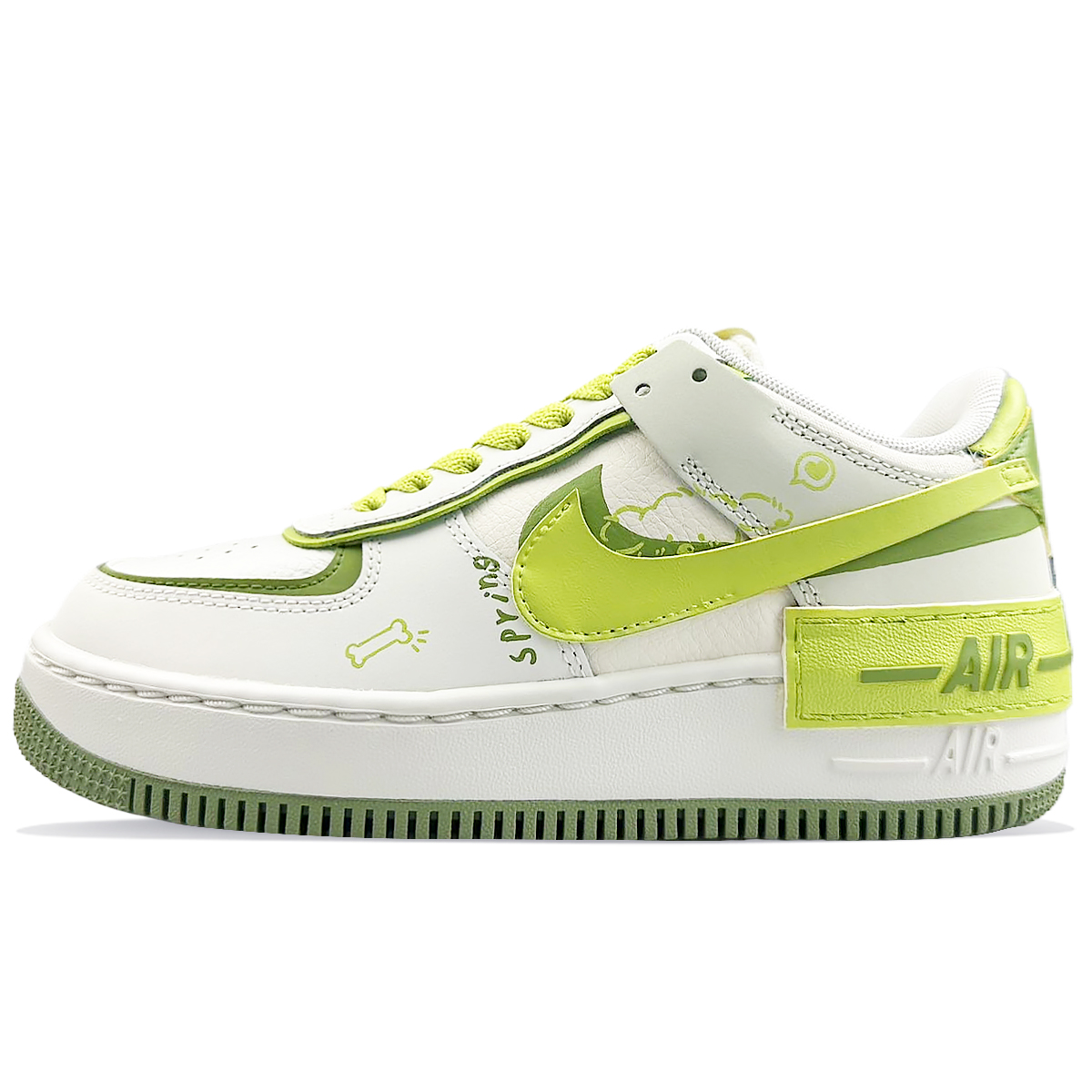 Nike Air Force 1 Spring Day Fluorescent Puppy Wear-Resistant Low-Top Skateboard Shoes Women's White Green