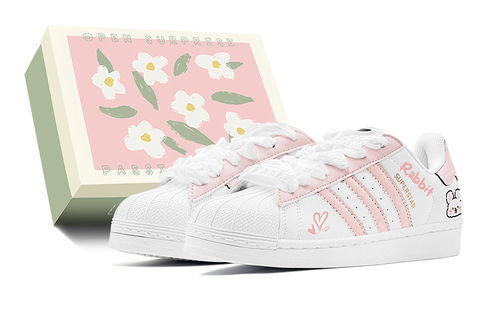 Adidas Originals Superstar Gift, Cute Bunny Low Top Casual Skateboard Shoes Unisex Pink White