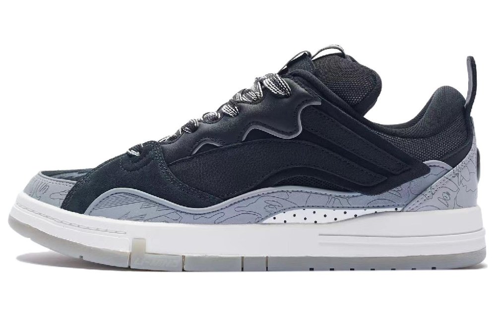 Aape X LiNing Skateboard Shoes Men's Low Top Black/Snow Gray