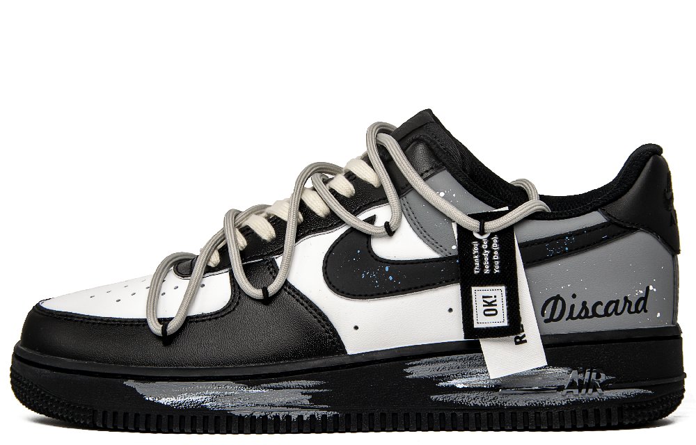 Nike Air Force 1 Abrasion Resistant Low Top Skateboard Shoes Men's Black White Gray