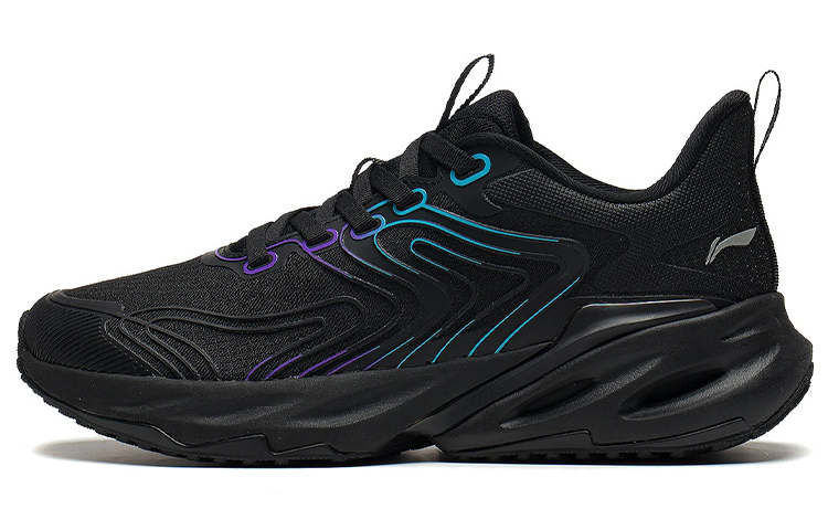 LiNing Shock Absorbers Slip Resistant Abrasion Resistant Breathable Low top Running Shoes Men's Black