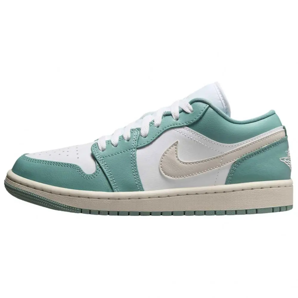 Jordan Air Jordan 1 Slip Resistant Abrasion Resistant Low top Vintage Basketball Shoes Women's White Green