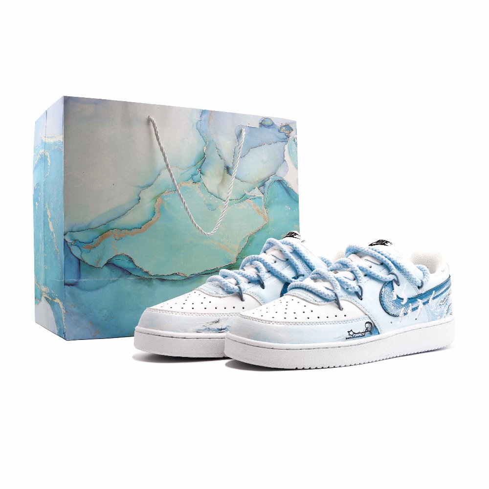 Nike Court Vision 1 Indigo Feather Wear resistant And Lightweight Low Top Skateboard Shoes Men's Light Blue