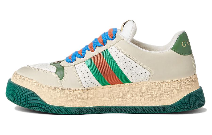 GUCCI Screener Pandy Dirty Shoes Low-Top Stylish Skateboarding Shoes Women's Beige White Green Vintage Version